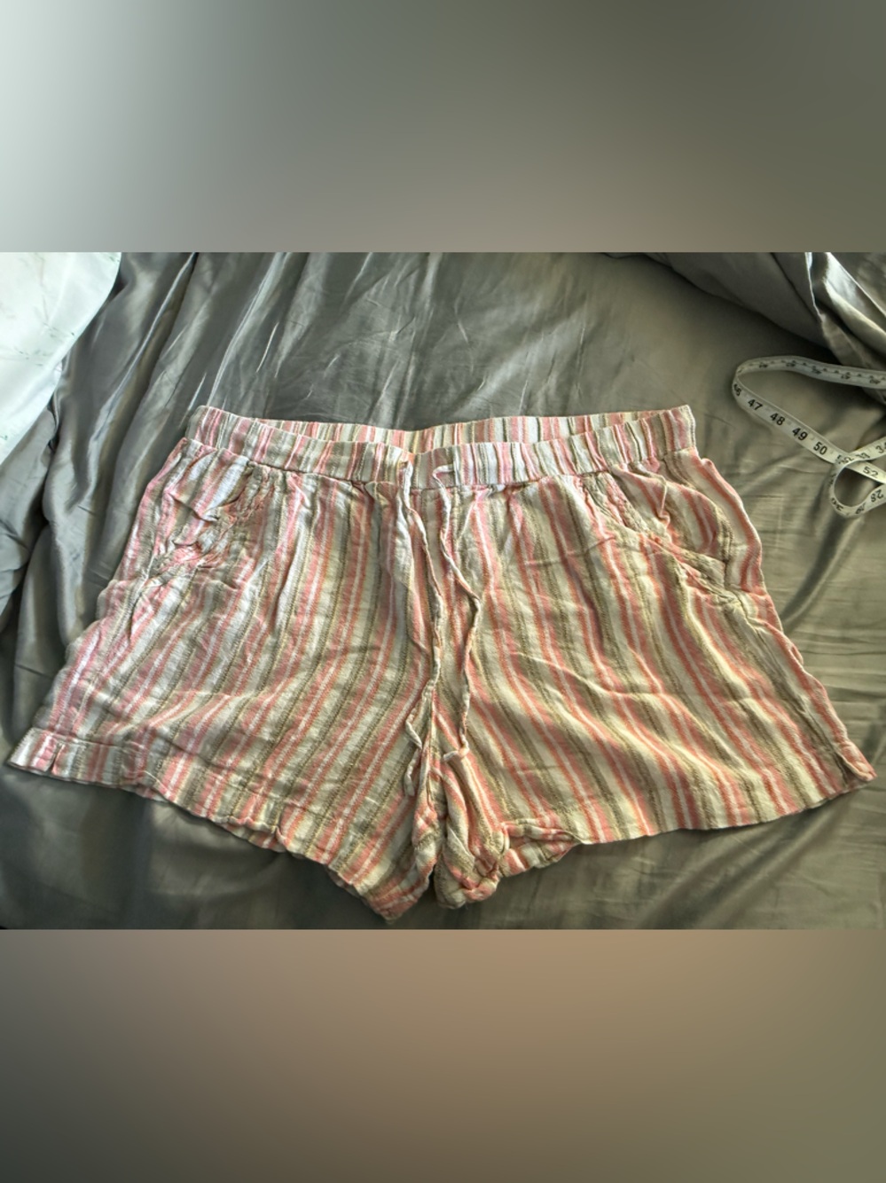 Briggs New York Pink, White and Tan Striped Drawstring Shorts